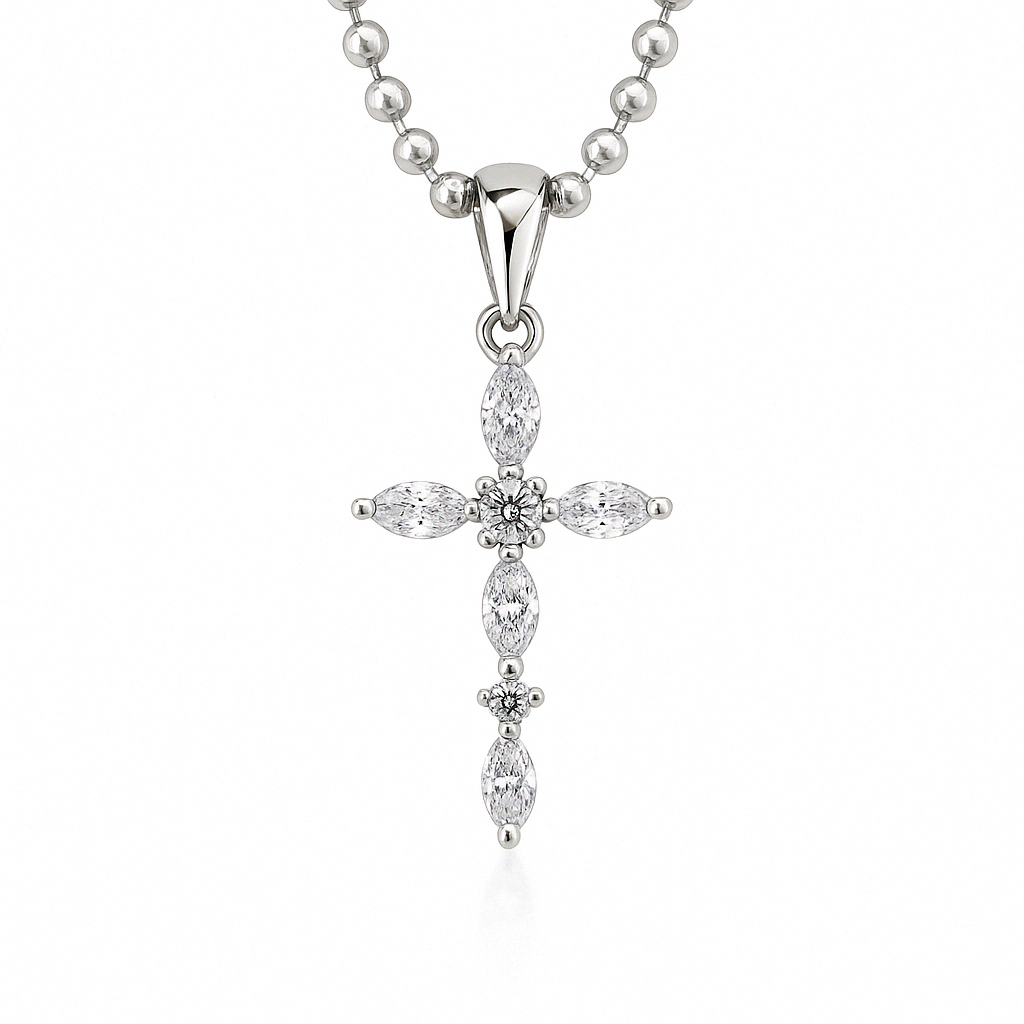 .925 baguette cross & pendant