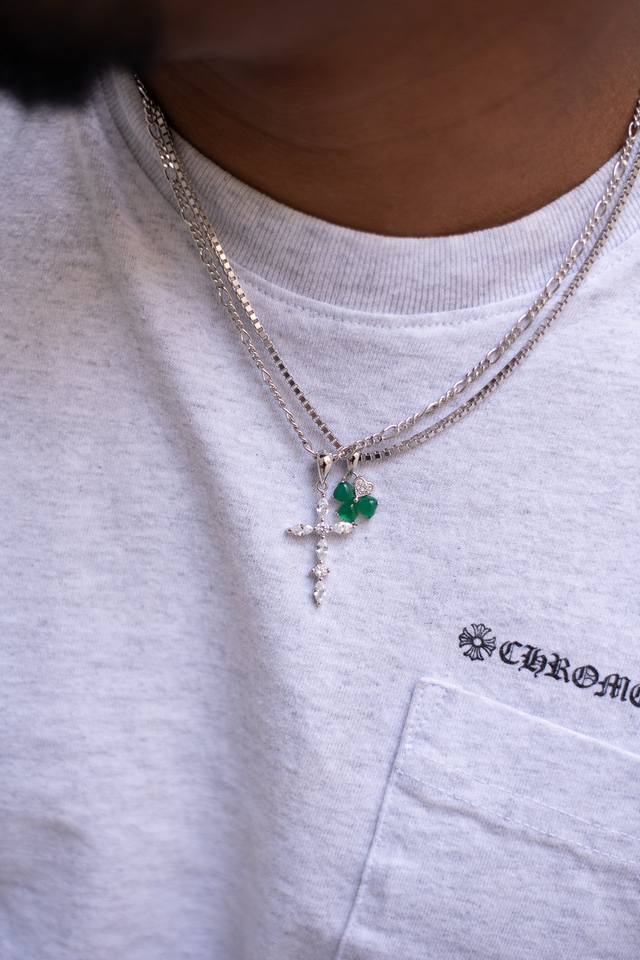 .925 baguette cross & pendant